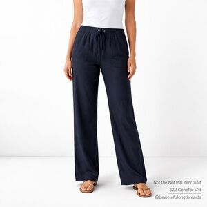 Plum Size 14 Dark Navy Linen Blend Drawstring Pants Long Inseam